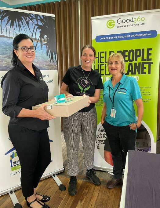 Chantelle Ginger from Good 360 Australia, Jaime Cooper the CONC Regional Emergency Relief Coordinator, and Nicole Ranard from Nimbin Neighbourhood and Information Centre Inc.