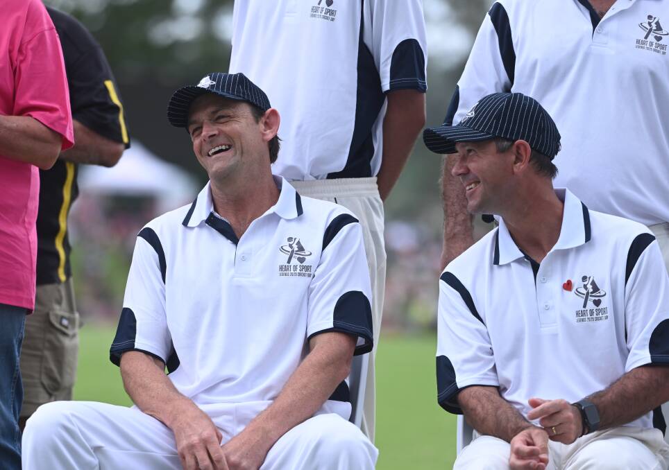 Adam Gilchrist and Ricky Ponting during the Legends of Cricket Game in March. Picture by Cathy Adams.
